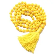Chakra Designer Collection - Long Knotted Yellow Mala Necklace with Yellow Cotton Tassel