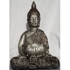Antique Silver Buddha Plaster Statue - 16 inches tall
