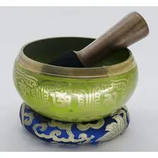 Handmade Green Tibetan Singing Bowl For Meditation, Yoga And Healing