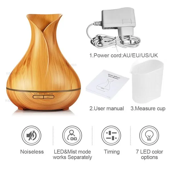 400ml Essential Oil Diffuser Ultrasonic Cool Mist Humidifier for Home or Office