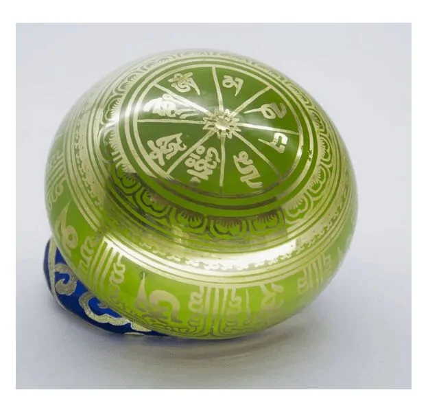 Handmade Green Tibetan Singing Bowl For Meditation, Yoga And Healing