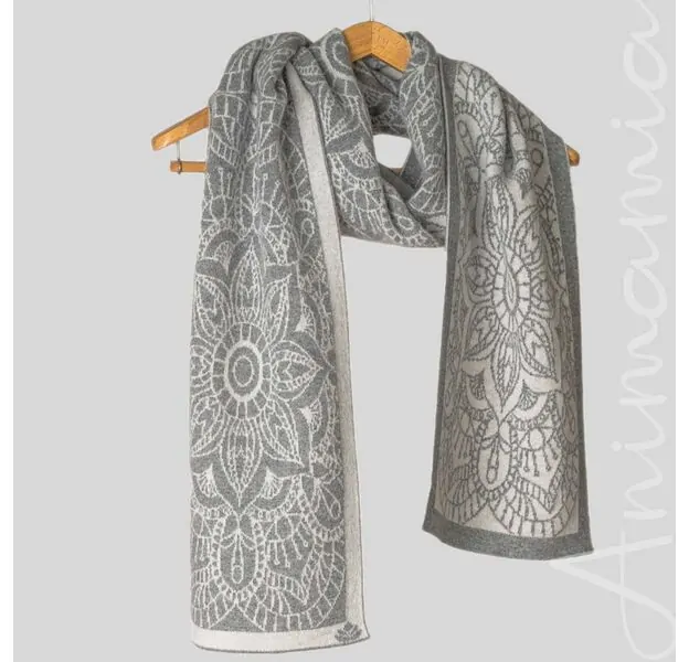 Luxury Cashmere Scarf with Mandala Harmony design. 100% Made in Italy. Soft, warm and elegant