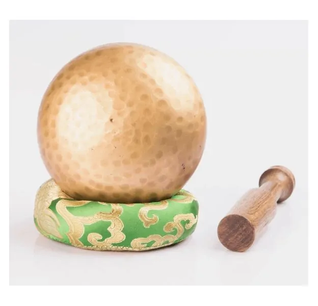 Hand Hammered Tibetan Singing Bowl Used For Chakra Healing With Wooden Mallet And Silk Pillow