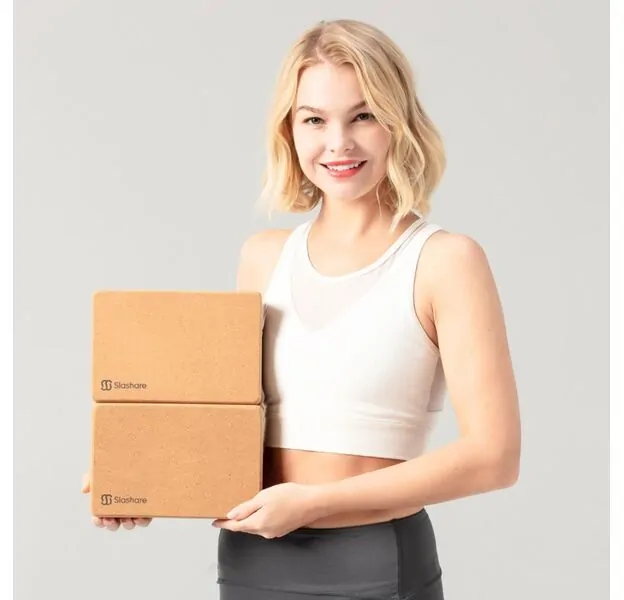 Slashare 6Pcs Cork Yoga Blocks Set: 4pcs Size 4x6x9 and 2pcs Size 4x6x18 of Eco-Friendly Material Bricks, Naturally Hypoallergenic and With Beveled Edges for Practicing Exercising Work-out Sports Outdoors for Health
