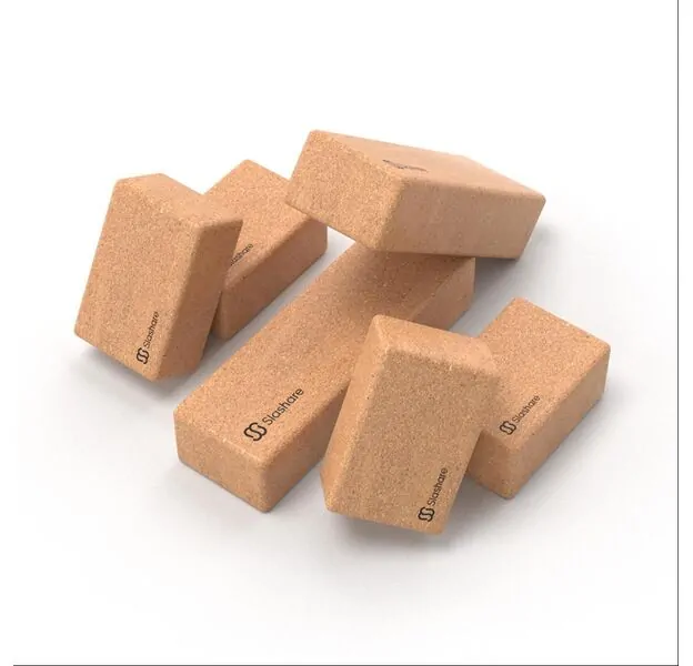 Slashare 6Pcs Cork Yoga Blocks Set: 4pcs Size 4x6x9 and 2pcs Size 4x6x18 of Eco-Friendly Material Bricks, Naturally Hypoallergenic and With Beveled Edges for Practicing Exercising Work-out Sports Outdoors for Health