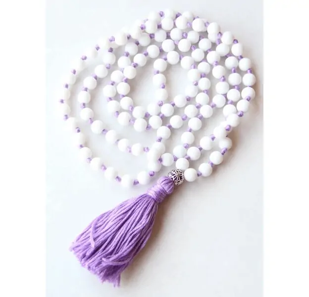 Designer 108 Beads Long Knotted Mala Necklace - Matte Agate White - Yoga Trader exclusive